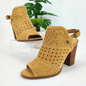 Marc Fisher Woman’s Camel Perforated Suede Heel Sandal Size 9